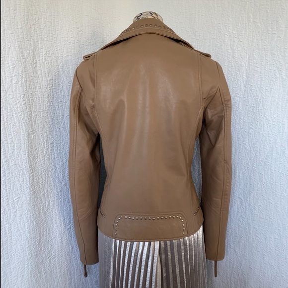 Boston Proper Tan Leather Studded Moto Jacket - Picture 3 of 12
